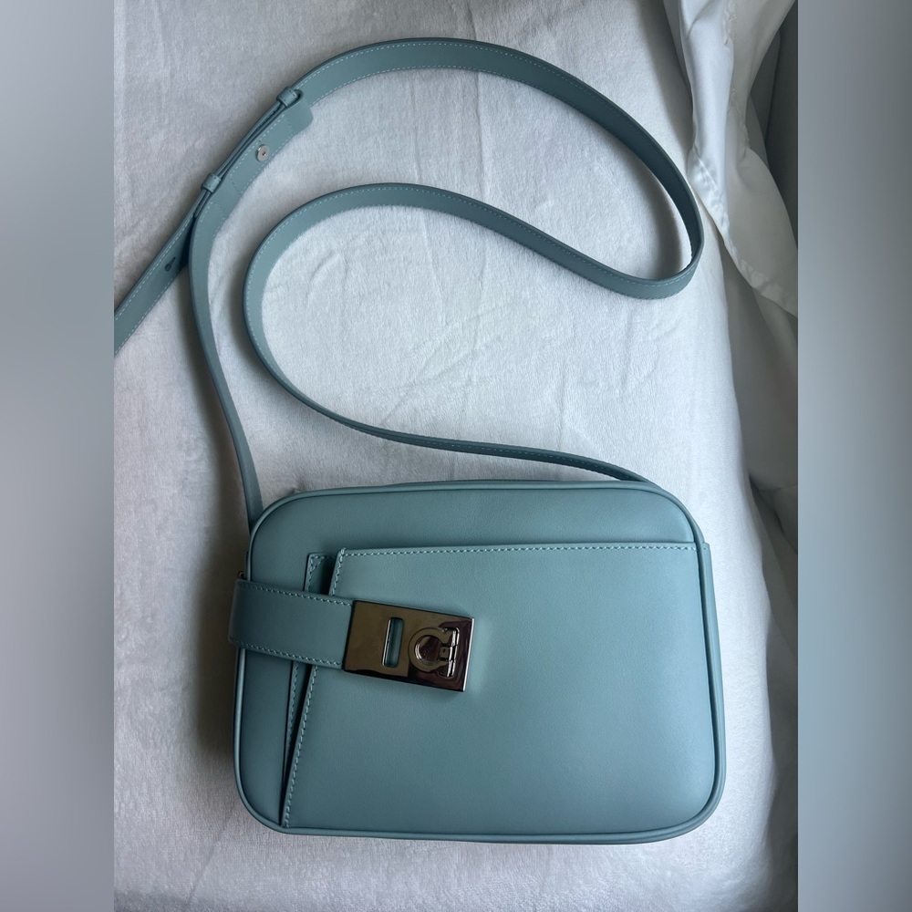 Salvatore Ferragamo Teal Crossbody Bag with Buckle Accent